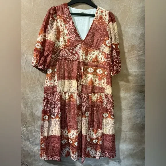 Bohemian Patchwork Dress-Large‎ - Picture 2 of 9